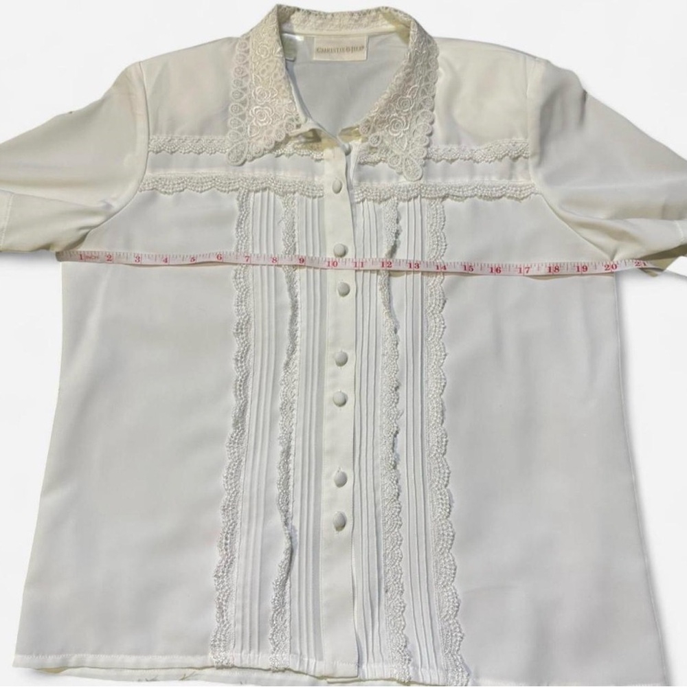 Vintage Christie & Jill white lace short sleeve button up, size 6 petite - Picture 5 of 6